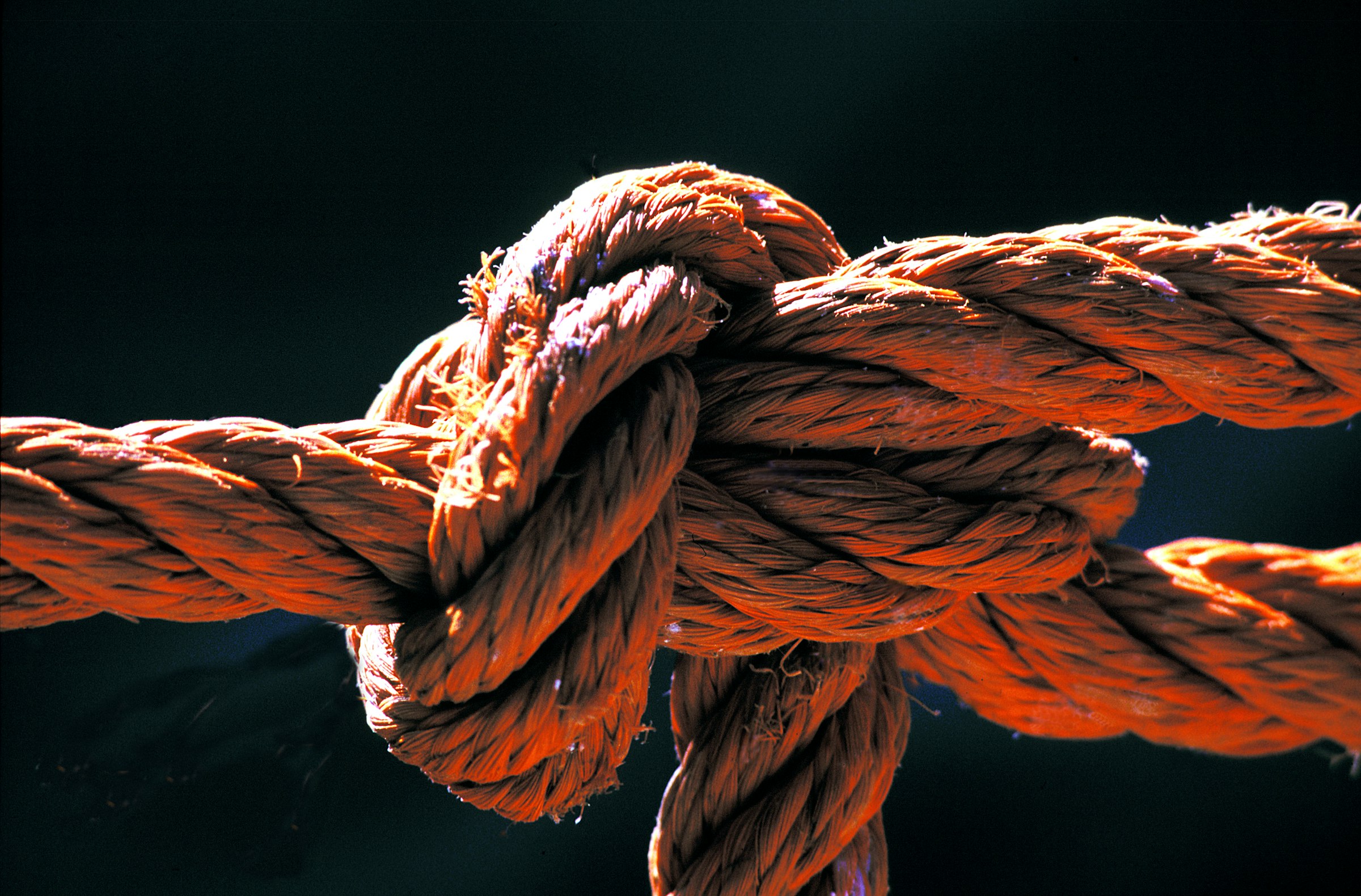 Close-up of intricate rope knots against a dark background